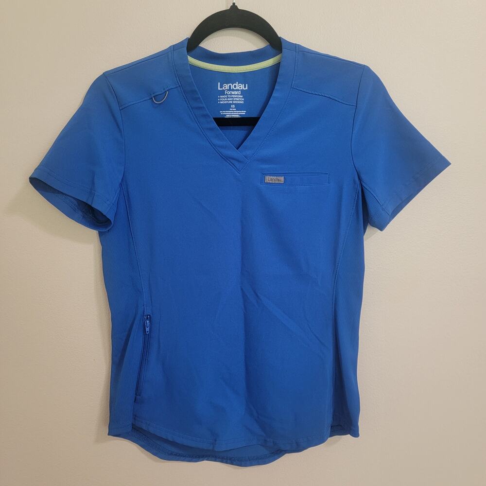 Landau Forward 2-Pocket V-Neck Tuck-In Top Royal Blue Scrub Top SZ XS